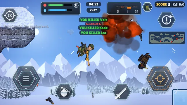 Gameplay on Frost Peak with icy platforms and icicles