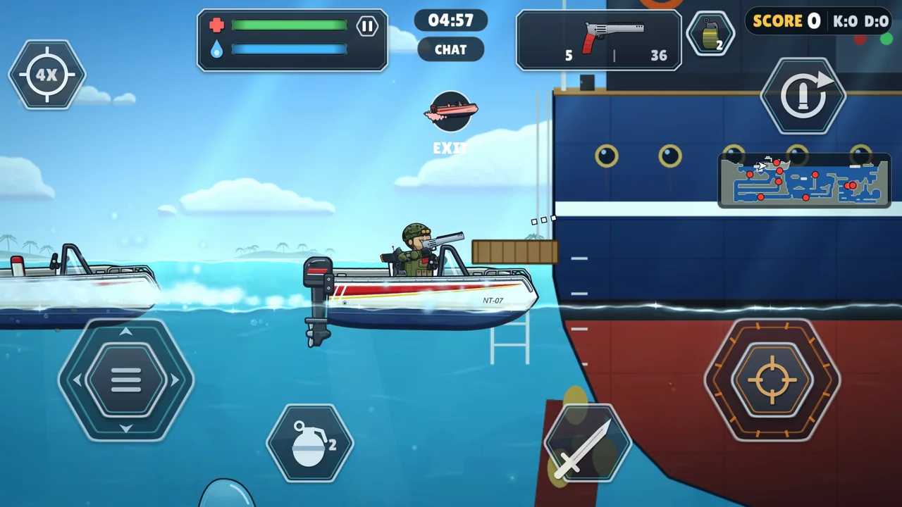 Gameplay on the Deep Sea map with a ship on the water
